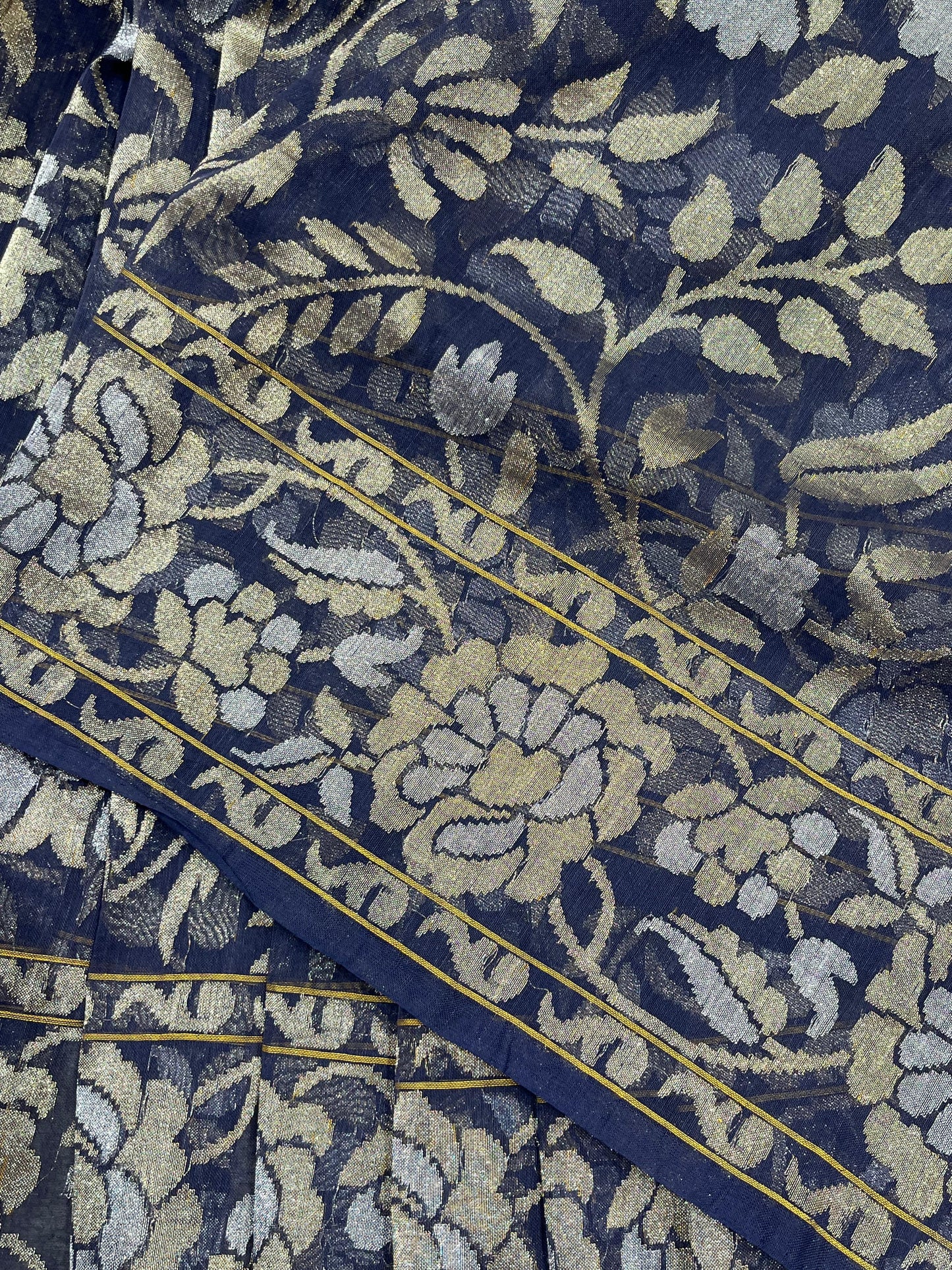 BLUE COTTON NILAMBARI PURE HANDLOOM BANARASI SAREE