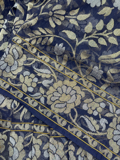 BLUE COTTON NILAMBARI PURE HANDLOOM BANARASI SAREE