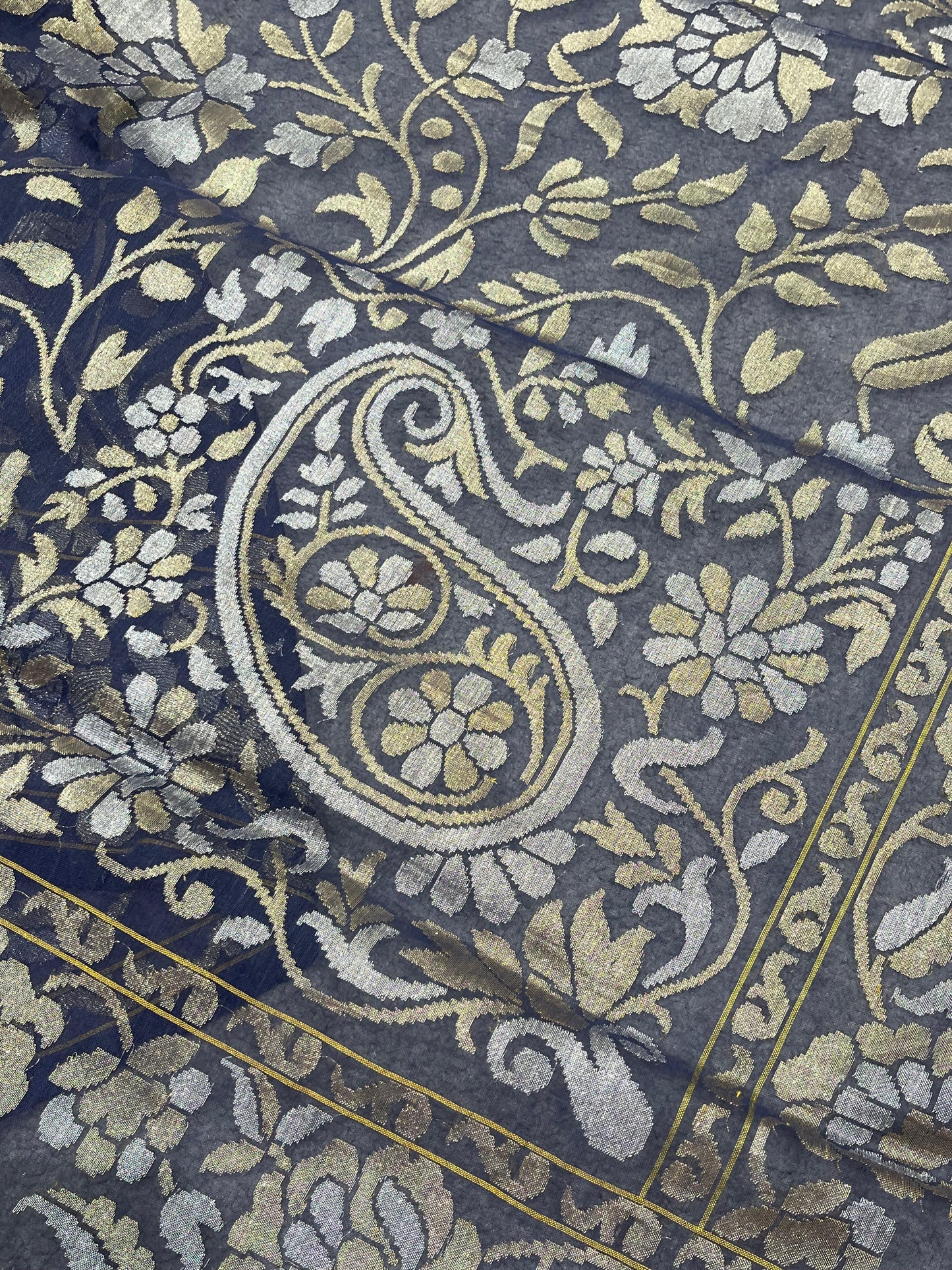 BLUE COTTON NILAMBARI PURE HANDLOOM BANARASI SAREE