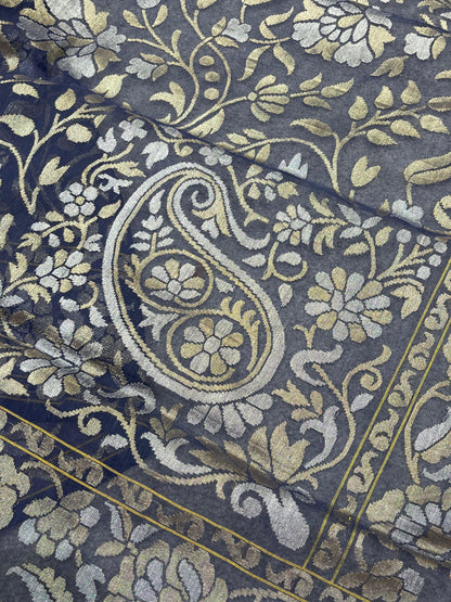 BLUE COTTON NILAMBARI PURE HANDLOOM BANARASI SAREE
