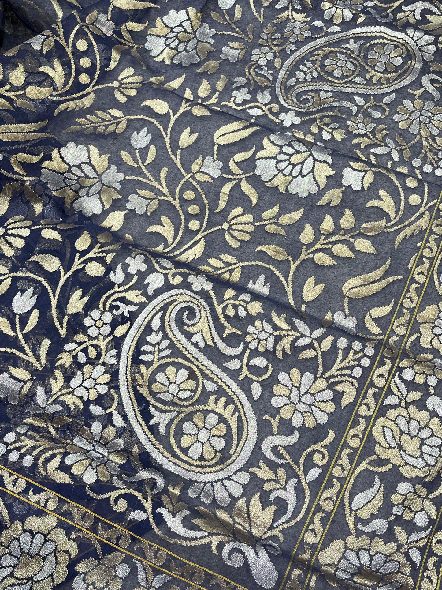 BLUE COTTON NILAMBARI PURE HANDLOOM BANARASI SAREE