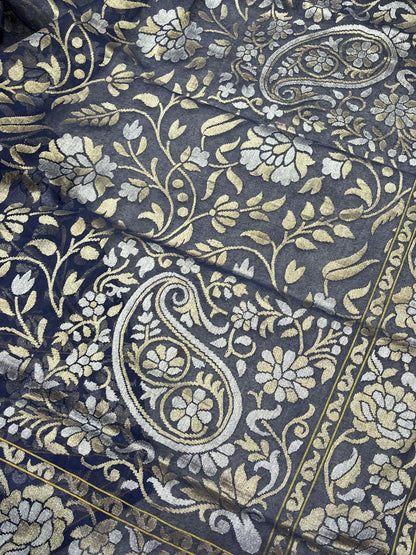 BLUE COTTON NILAMBARI PURE HANDLOOM BANARASI SAREE