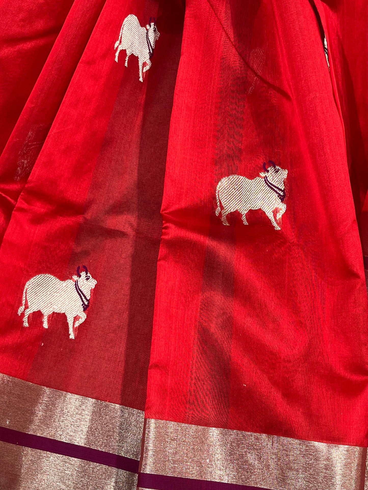 RED SILK PURE HANDLOOM CHANDERI SAREE