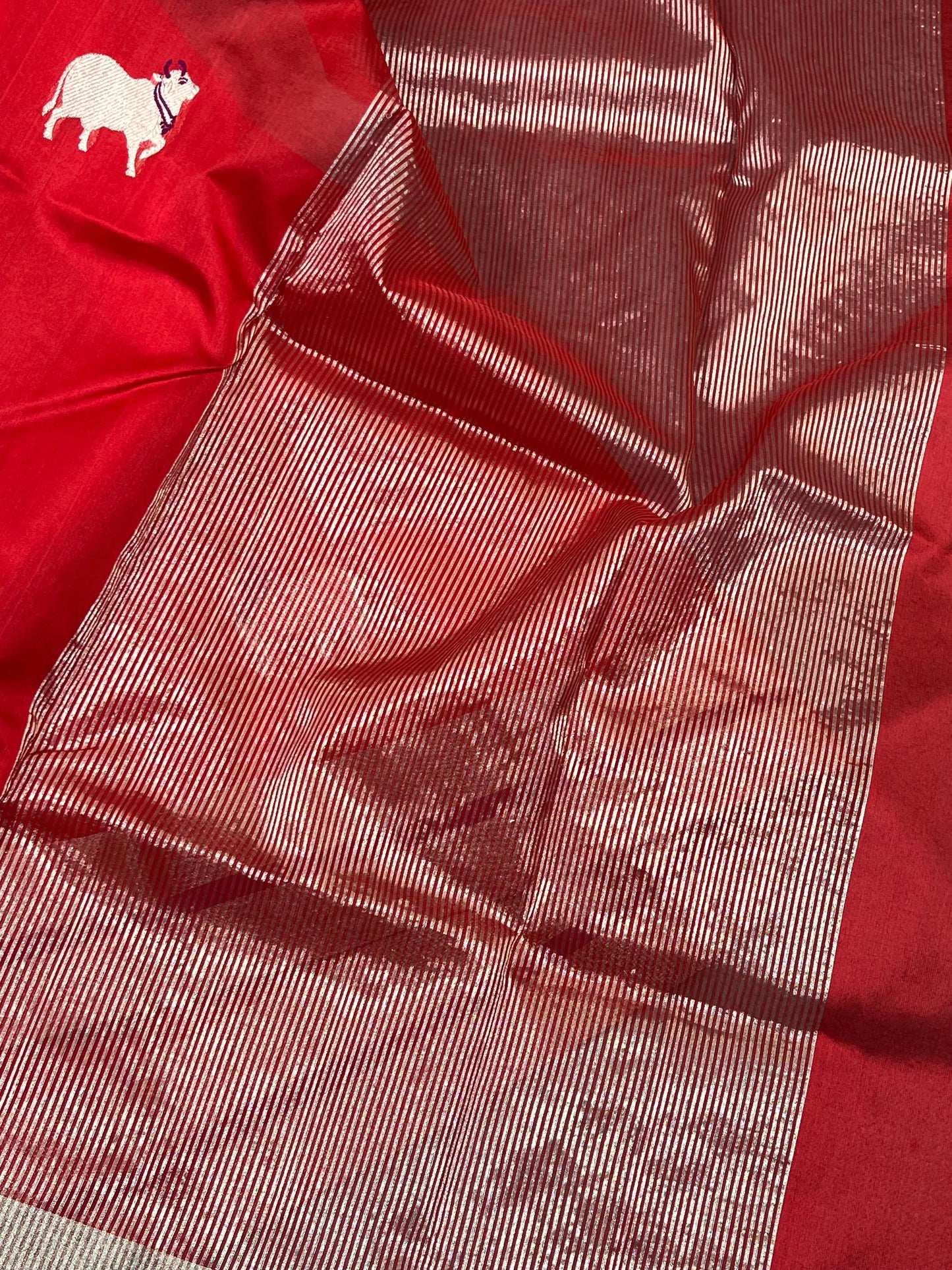RED SILK PURE HANDLOOM CHANDERI SAREE