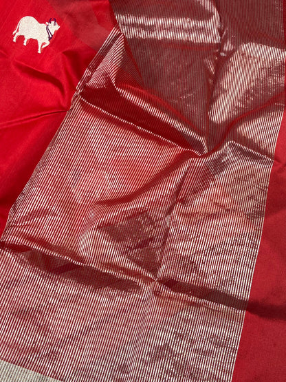 RED SILK PURE HANDLOOM CHANDERI SAREE
