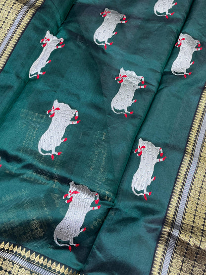 GREEN SILK PURE HANDLOOM CHANDERI SAREE