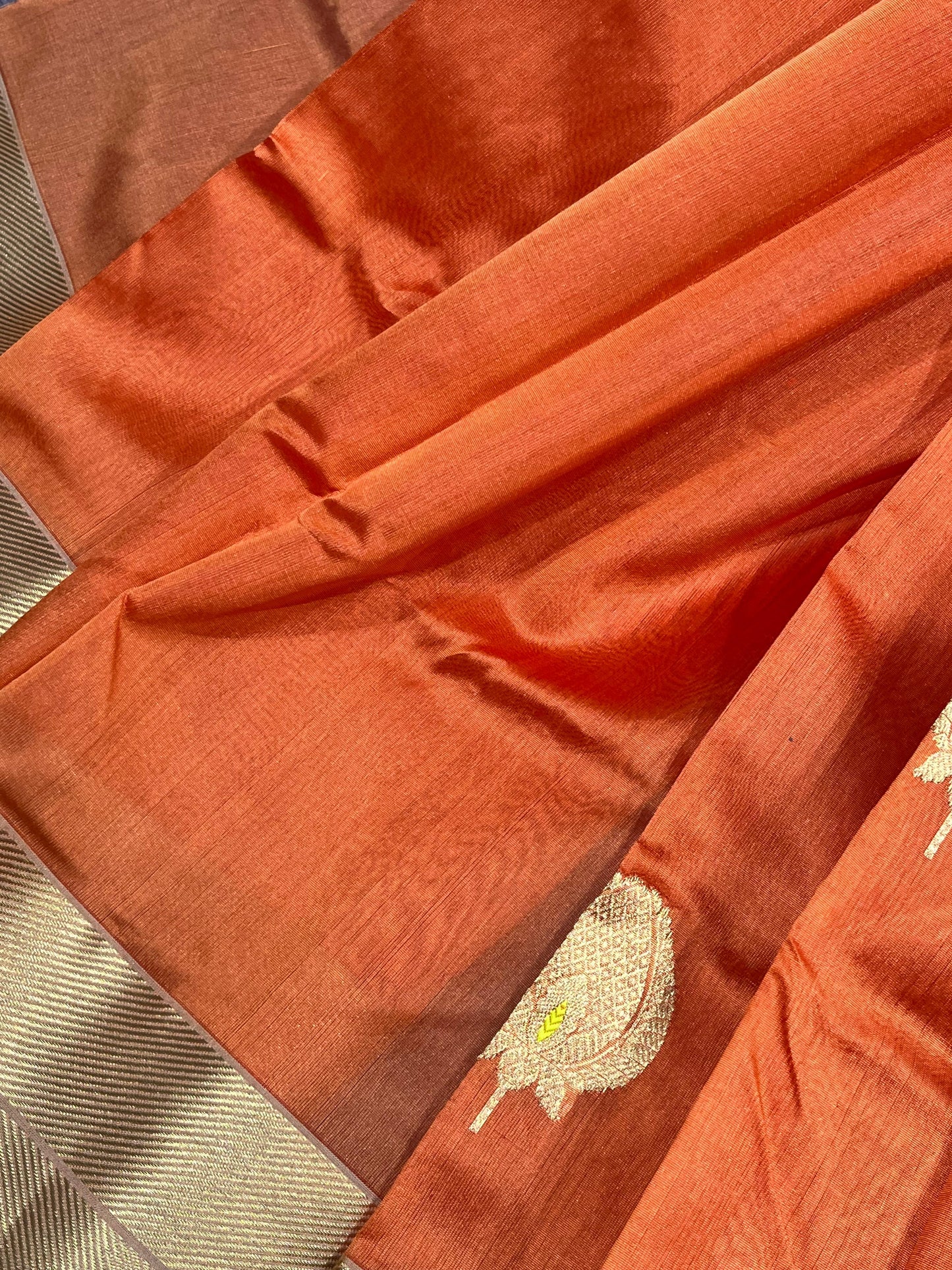 ORANGE SILK PURE HANDLOOM CHANDERI SAREE