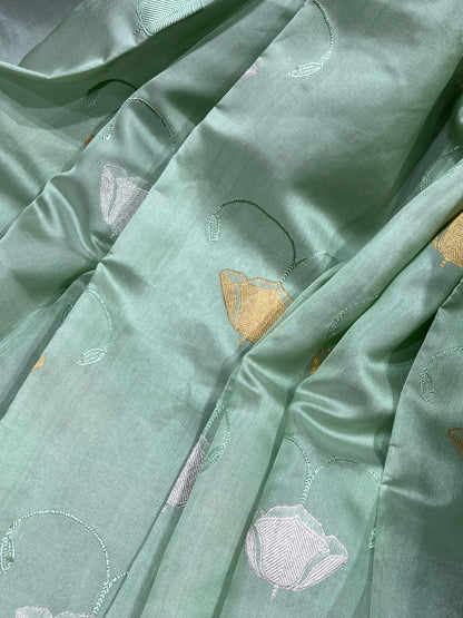 BLUE SILK PURE HANDLOOM CHANDERI SAREE