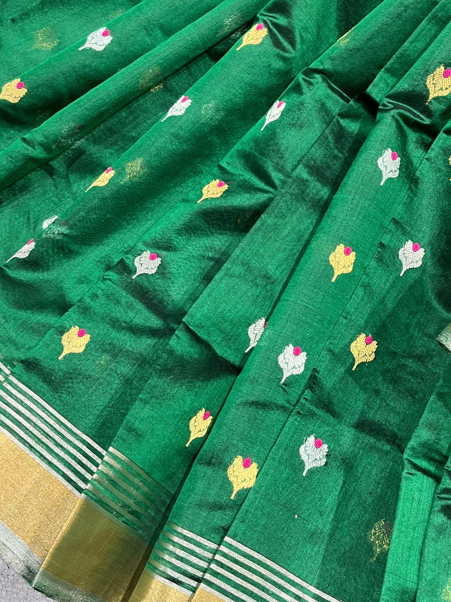 GREEN SILK PURE HANDLOOM CHANDERI SAREE