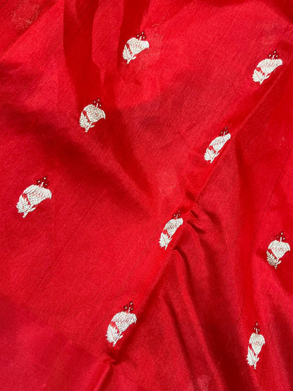 RED SILK PURE HANDLOOM CHANDERI SAREE