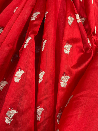 RED SILK PURE HANDLOOM CHANDERI SAREE