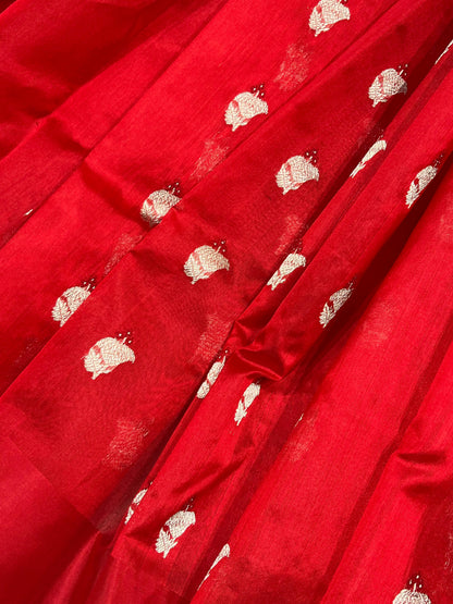 RED SILK PURE HANDLOOM CHANDERI SAREE