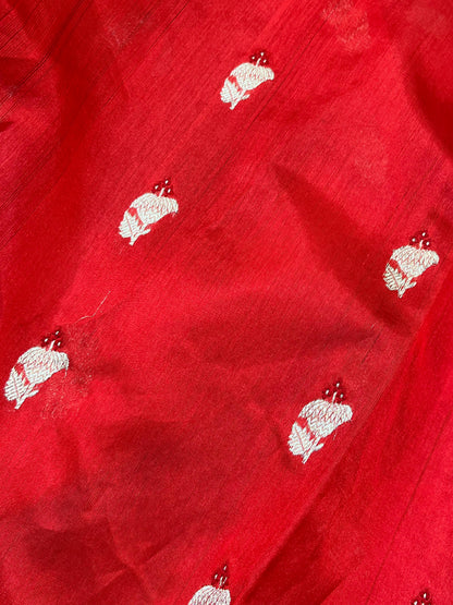 RED SILK PURE HANDLOOM CHANDERI SAREE