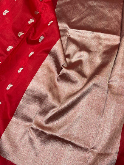 RED SILK PURE HANDLOOM CHANDERI SAREE