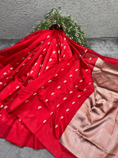 RED SILK PURE HANDLOOM CHANDERI SAREE