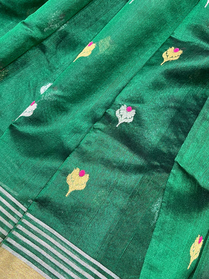 GREEN SILK PURE HANDLOOM CHANDERI SAREE
