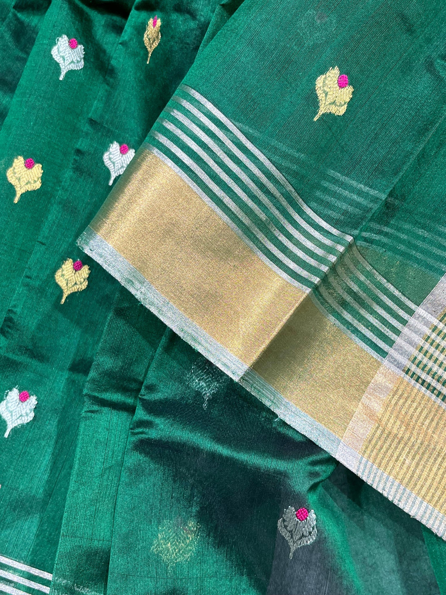 GREEN SILK PURE HANDLOOM CHANDERI SAREE