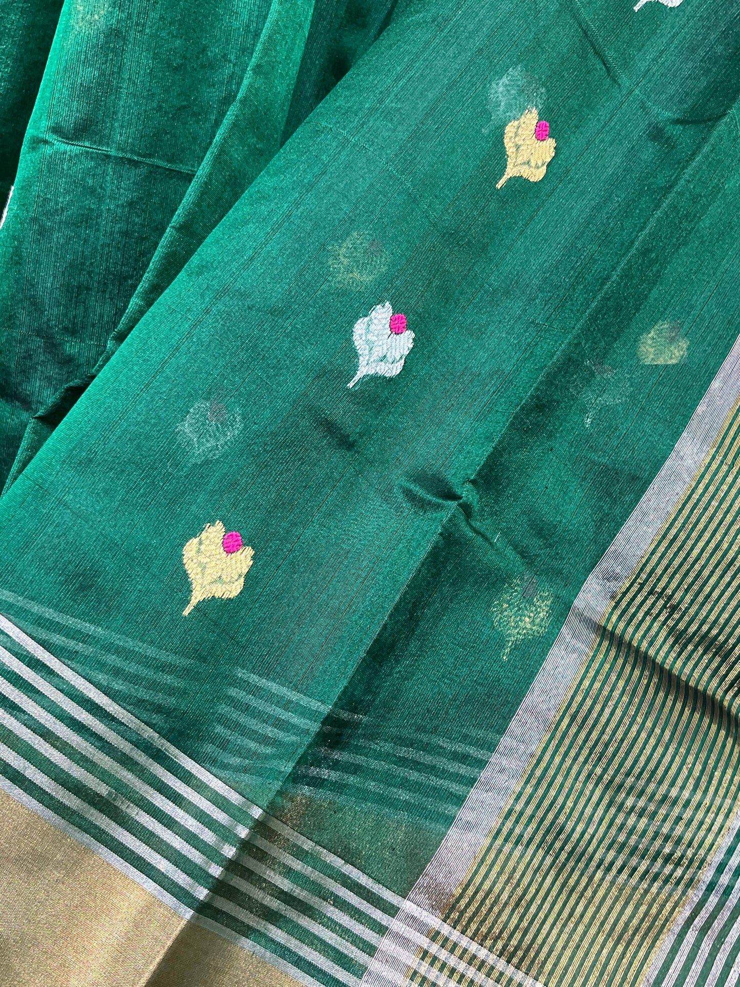 GREEN SILK PURE HANDLOOM CHANDERI SAREE