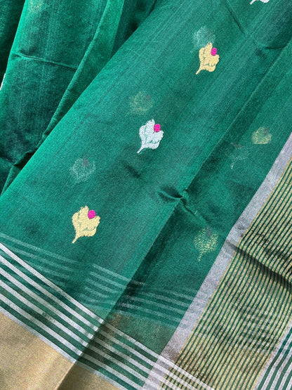 GREEN SILK PURE HANDLOOM CHANDERI SAREE
