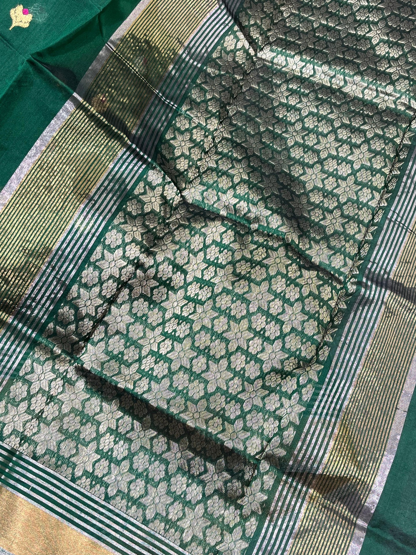 GREEN SILK PURE HANDLOOM CHANDERI SAREE