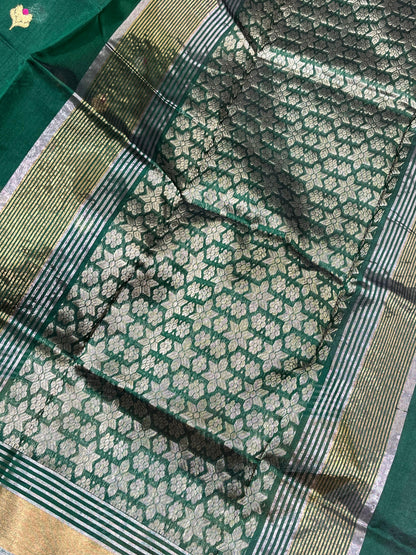 GREEN SILK PURE HANDLOOM CHANDERI SAREE