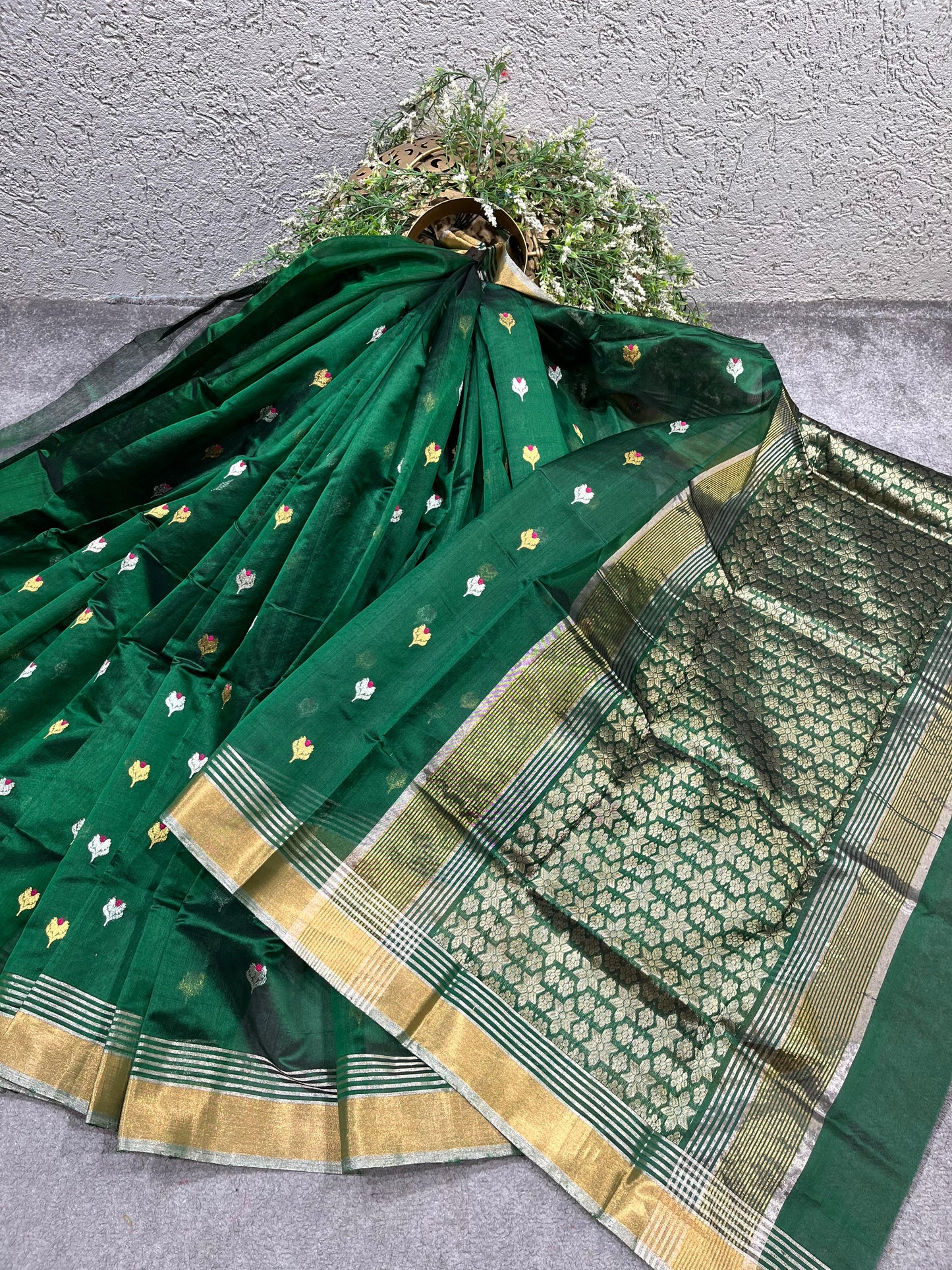 GREEN SILK PURE HANDLOOM CHANDERI SAREE