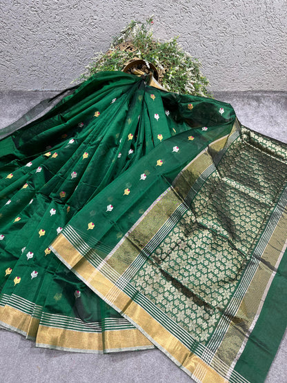 GREEN SILK PURE HANDLOOM CHANDERI SAREE