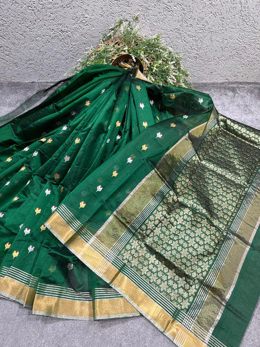 GREEN SILK PURE HANDLOOM CHANDERI SAREE