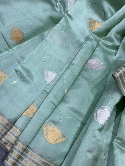 BLUE SILK PURE HANDLOOM CHANDERI SAREE