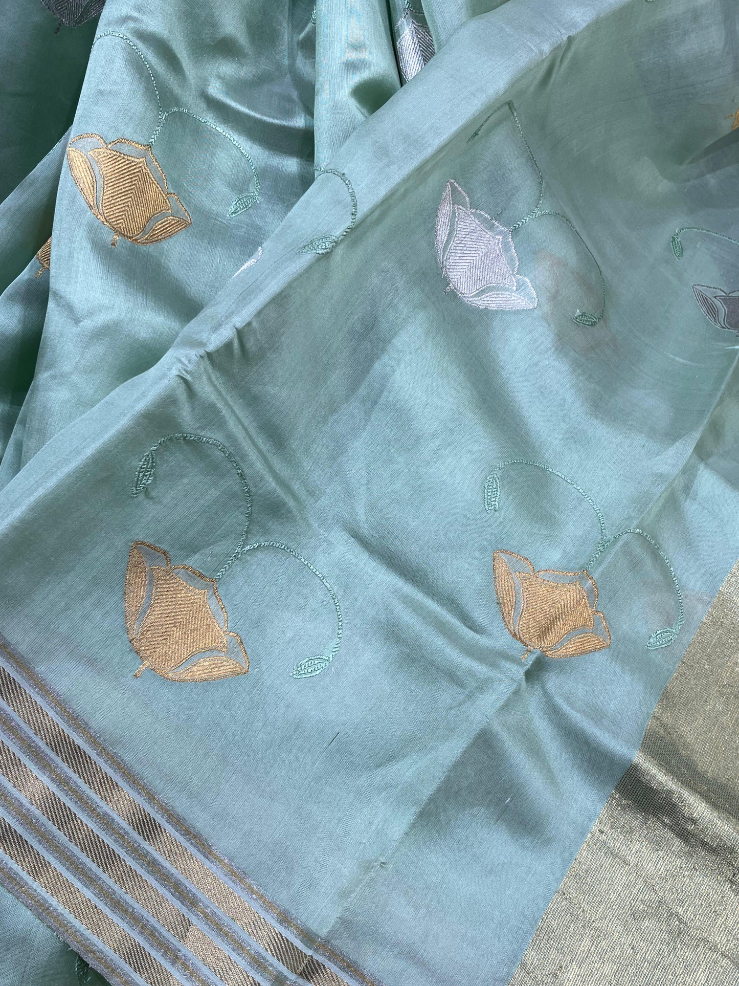 BLUE SILK PURE HANDLOOM CHANDERI SAREE