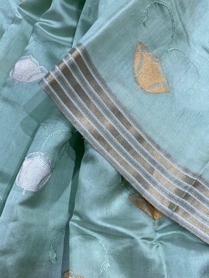 BLUE SILK PURE HANDLOOM CHANDERI SAREE