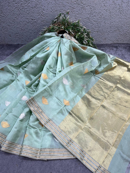 BLUE SILK PURE HANDLOOM CHANDERI SAREE