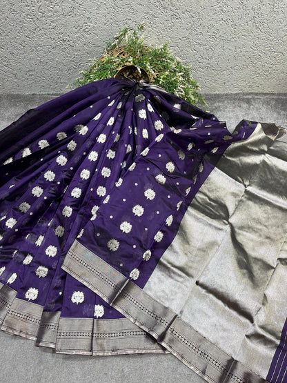 PURPLE SILK PURE HANDLOOM CHANDERI SAREE