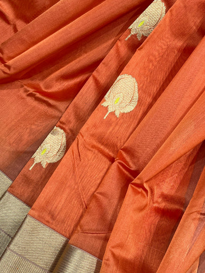 ORANGE SILK PURE HANDLOOM CHANDERI SAREE