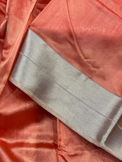 ORANGE SILK PURE HANDLOOM CHANDERI SAREE