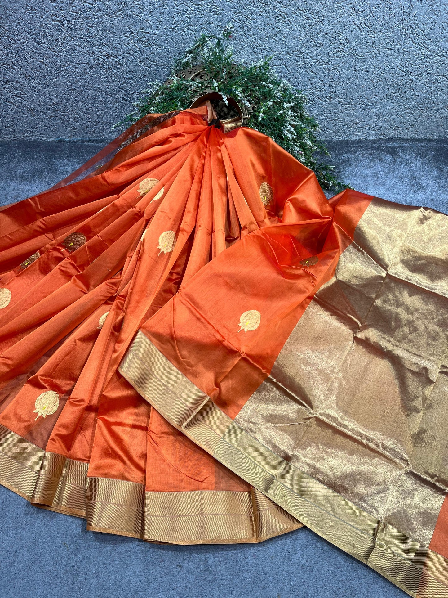 ORANGE SILK PURE HANDLOOM CHANDERI SAREE