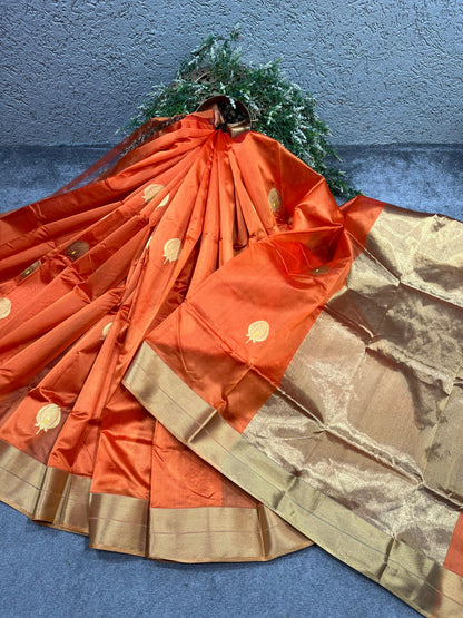 ORANGE SILK PURE HANDLOOM CHANDERI SAREE