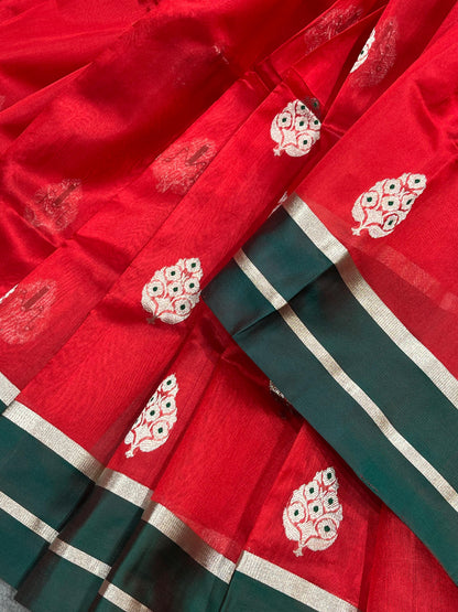 RED SILK PURE HANDLOOM CHANDERI SAREE