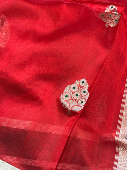 RED SILK PURE HANDLOOM CHANDERI SAREE