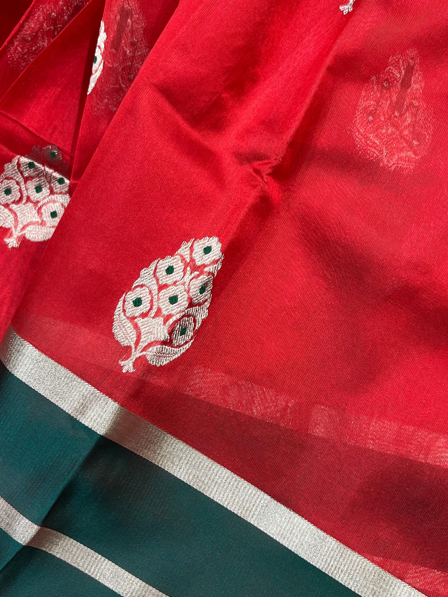 RED SILK PURE HANDLOOM CHANDERI SAREE