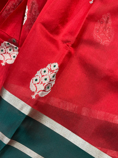 RED SILK PURE HANDLOOM CHANDERI SAREE
