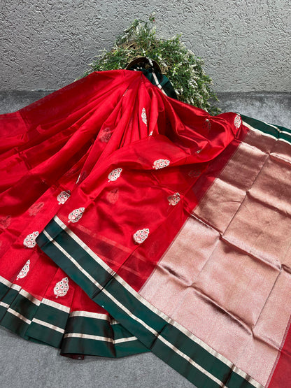 RED SILK PURE HANDLOOM CHANDERI SAREE