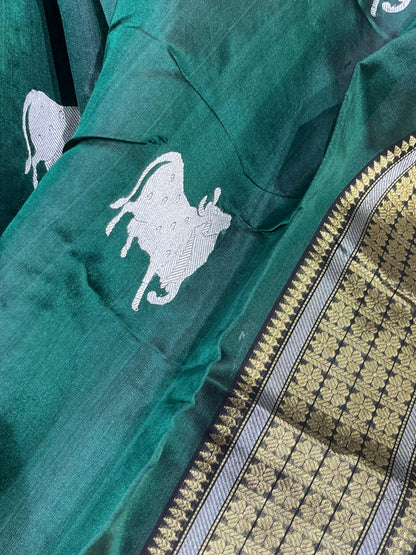 GREEN SILK PURE HANDLOOM CHANDERI SAREE