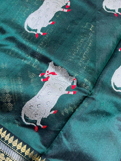GREEN SILK PURE HANDLOOM CHANDERI SAREE