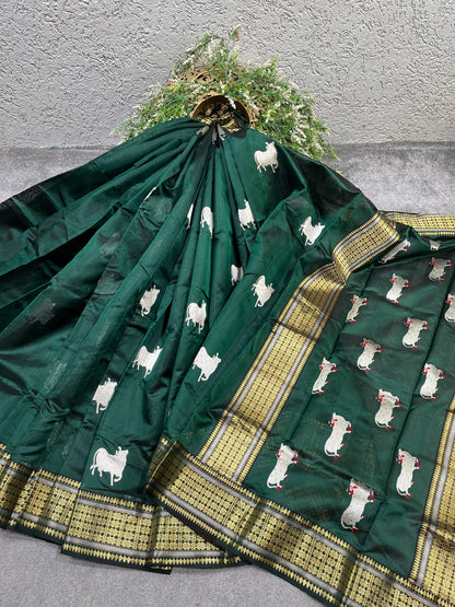 GREEN SILK PURE HANDLOOM CHANDERI SAREE