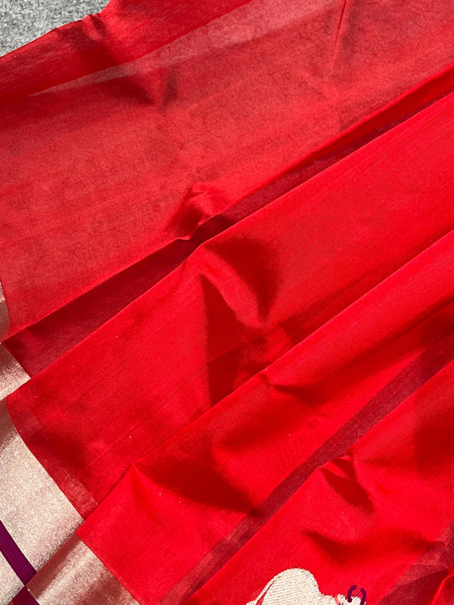 RED SILK PURE HANDLOOM CHANDERI SAREE