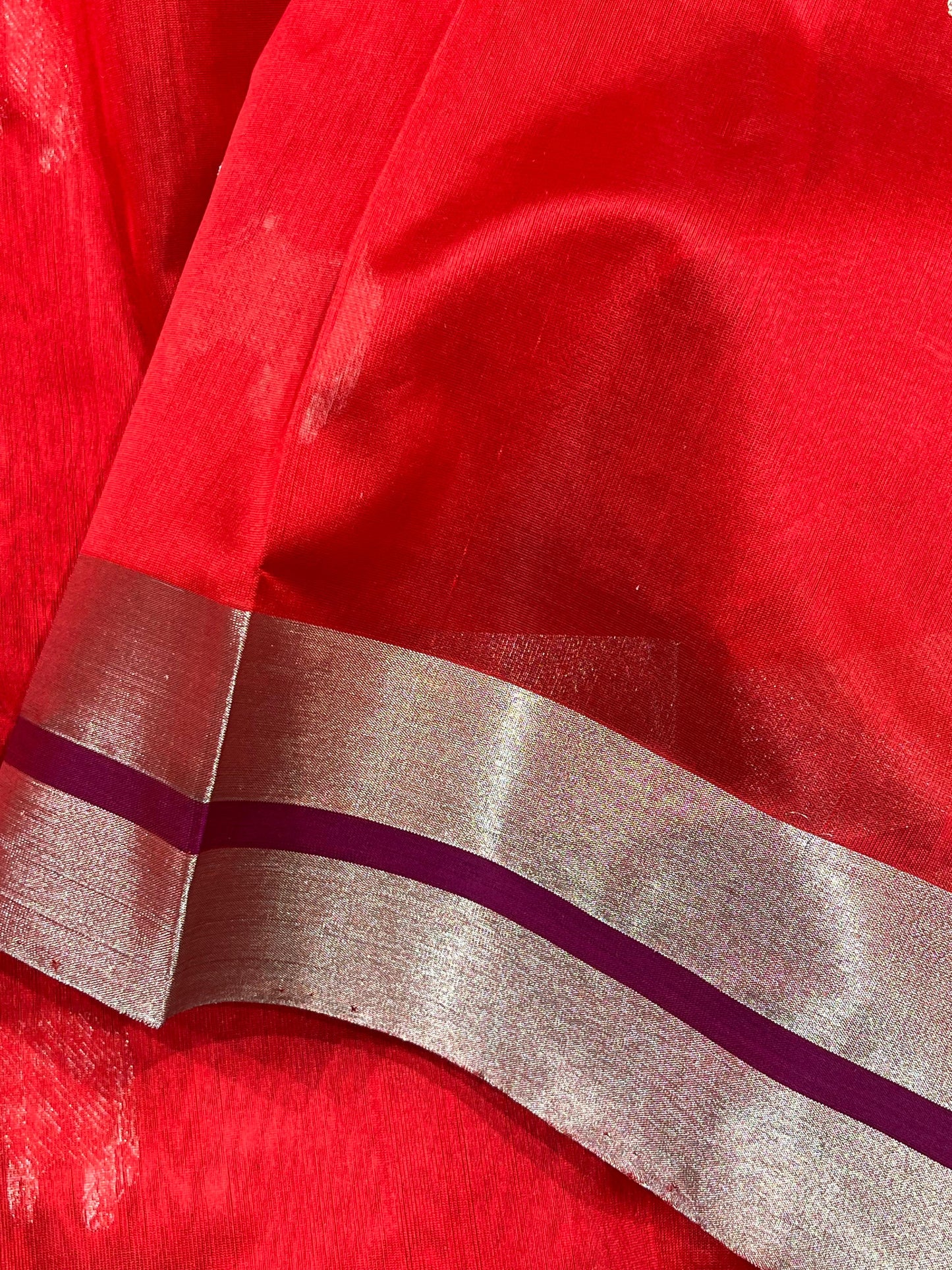 RED SILK PURE HANDLOOM CHANDERI SAREE