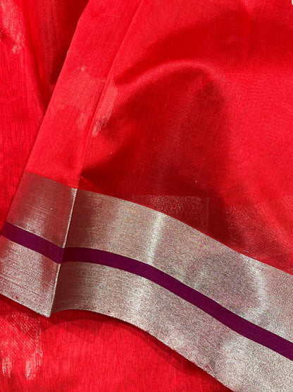 RED SILK PURE HANDLOOM CHANDERI SAREE