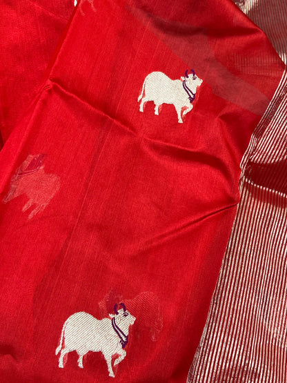 RED SILK PURE HANDLOOM CHANDERI SAREE