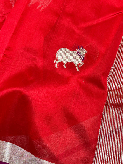 RED SILK PURE HANDLOOM CHANDERI SAREE